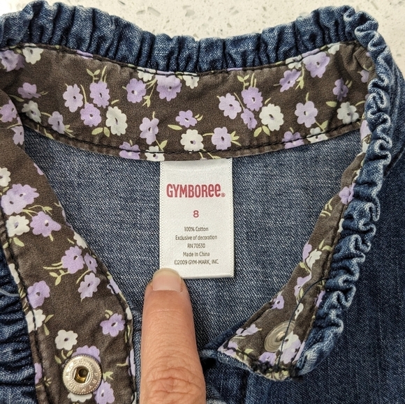 Gymboree Girl Blue Denim Jean Dress Button Down Long Sleeve Belted Pockets 8 - Picture 8 of 9